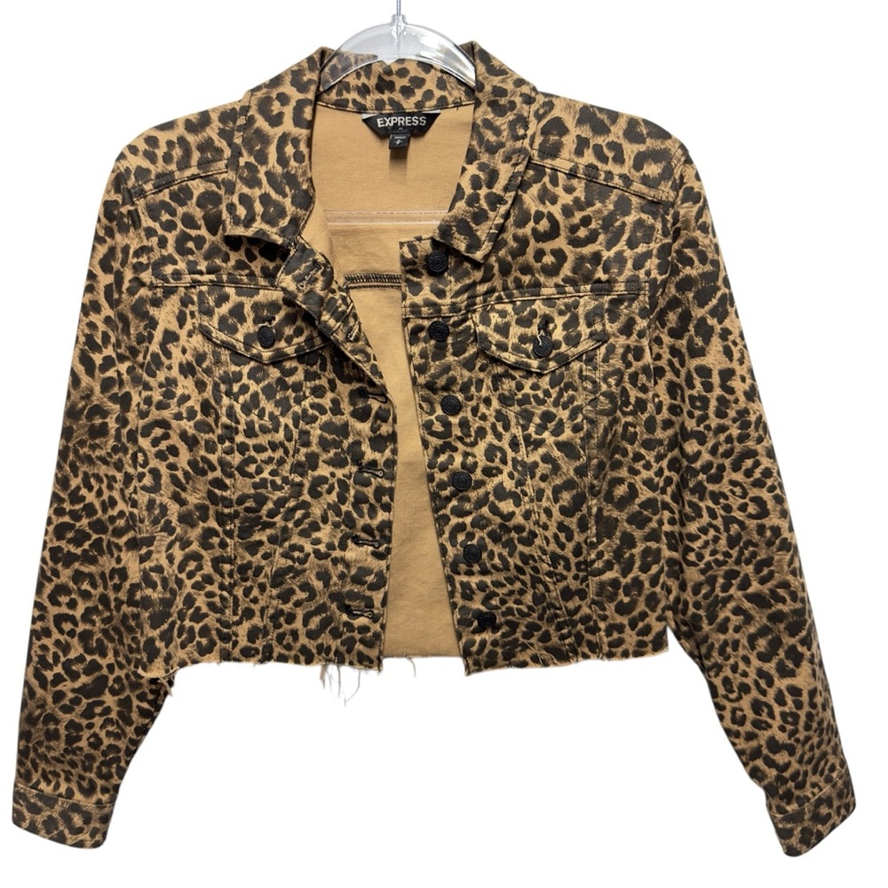 Pure Cotton Cheetah Leopard Denim Jeans Cropped Jacket Topper